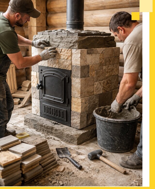 Облицовка банной печи под ключ в Мелеузе: камень и плитка