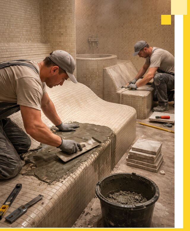 Лежаки для хамама под ключ в Мелеузе, проект и монтаж