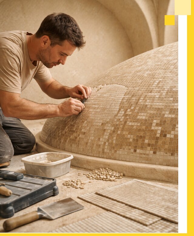 Профессиональная укладка мозаики для хамама под ключ в Мелеузе